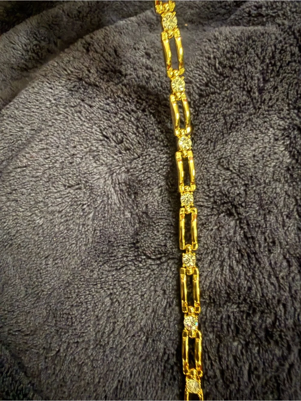 Gold Rectangle and Stone Tennis Bracelet
